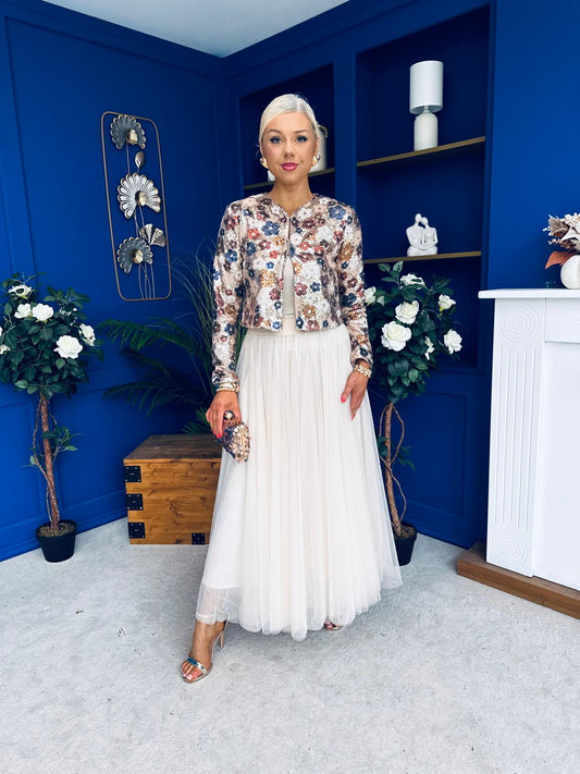 Maria Detailed Tulle Skirt Cream