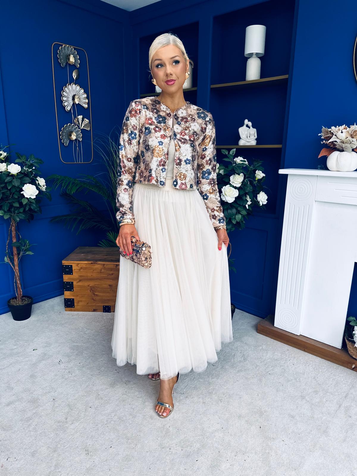 Dervla Sequin Jacket Floral Mocha