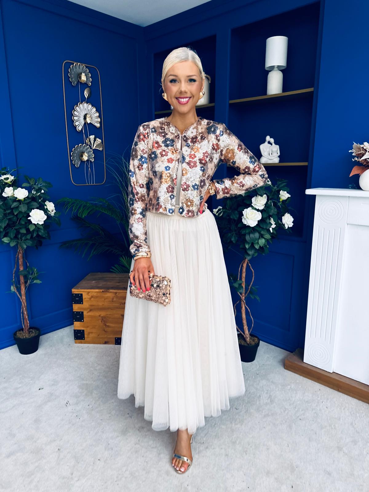 Dervla Sequin Jacket Floral Mocha