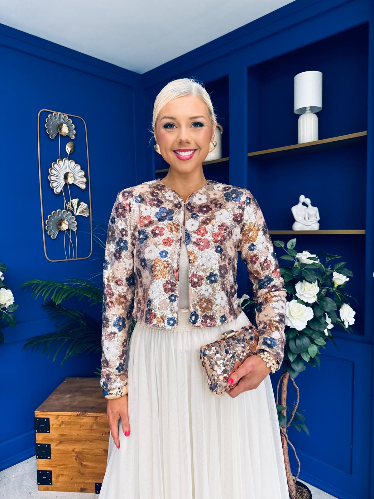 Dervla Sequin Jacket Floral Mocha