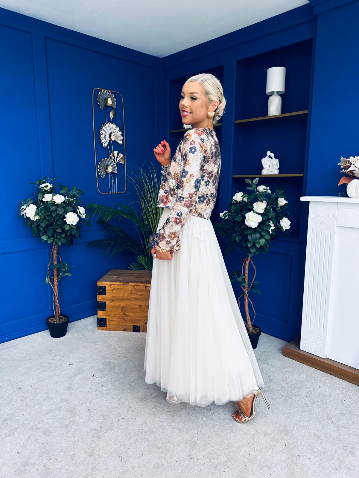 Dervla Sequin Jacket Floral Mocha