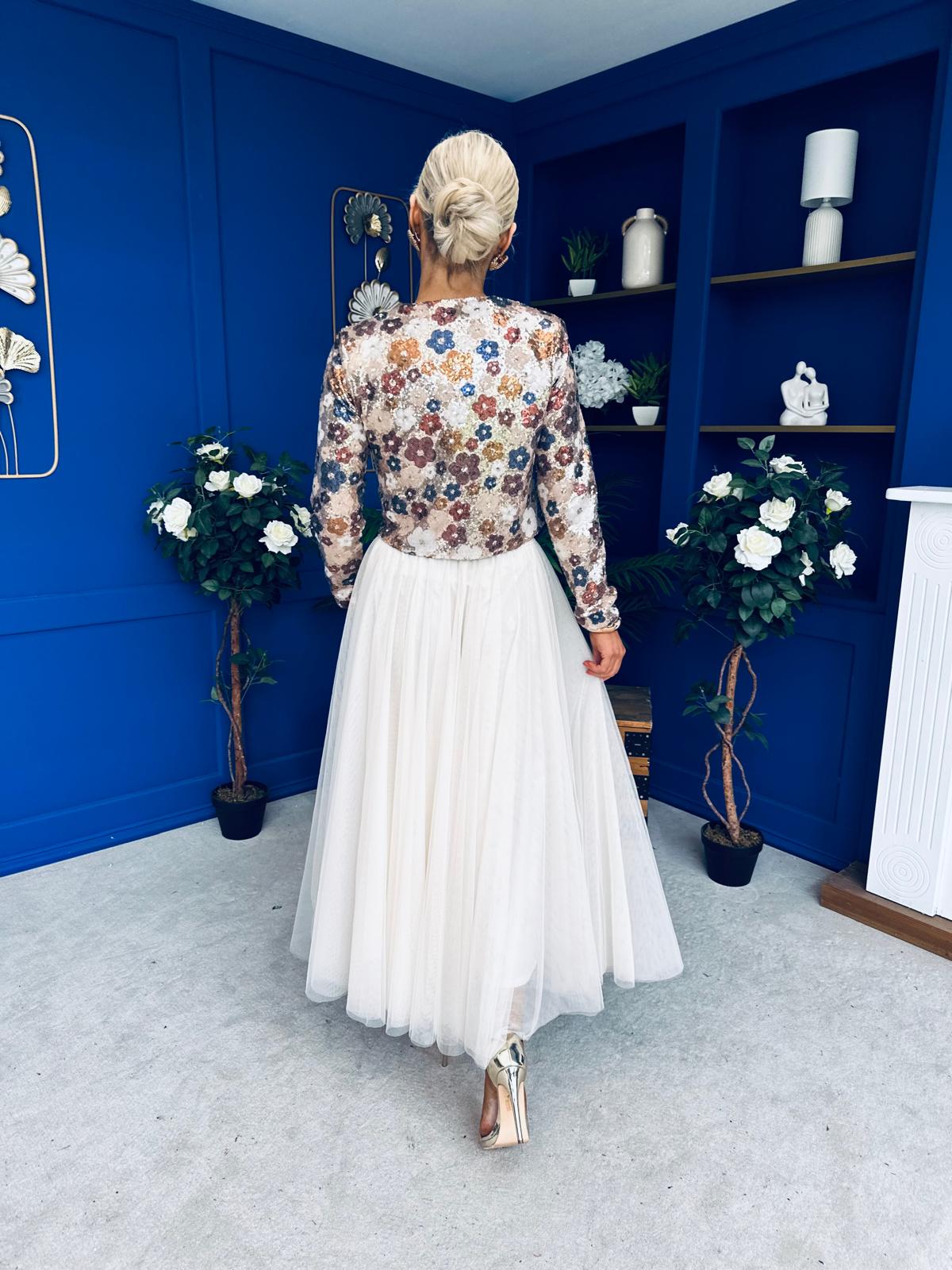 Dervla Sequin Jacket Floral Mocha