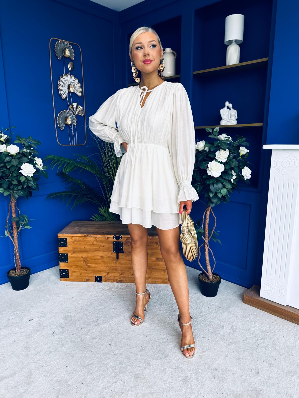 Frida Gathered Mini Dress Cream