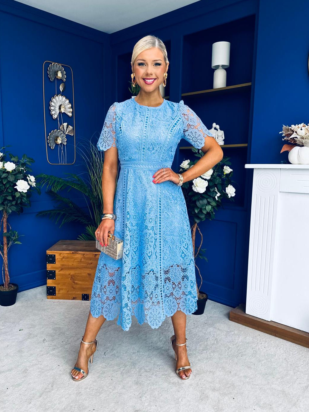 Niamh Crochet Occasion Midi Dress Blue