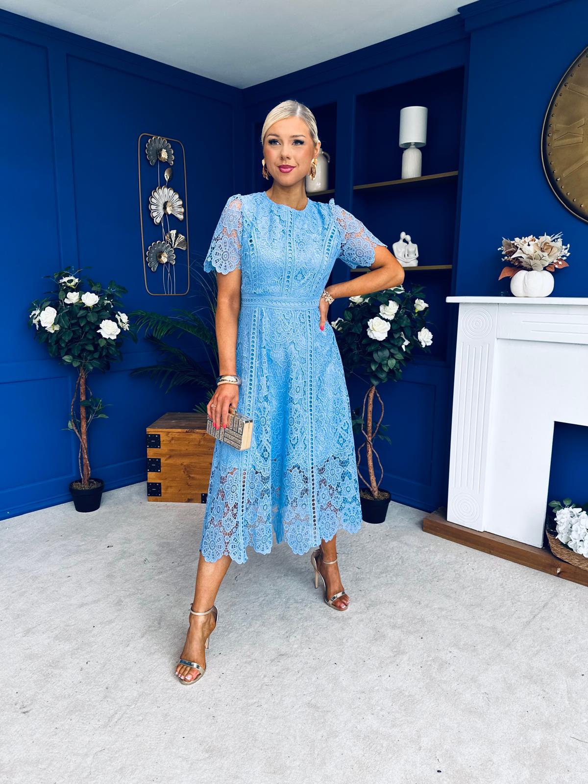 Niamh Crochet Occasion Midi Dress Blue