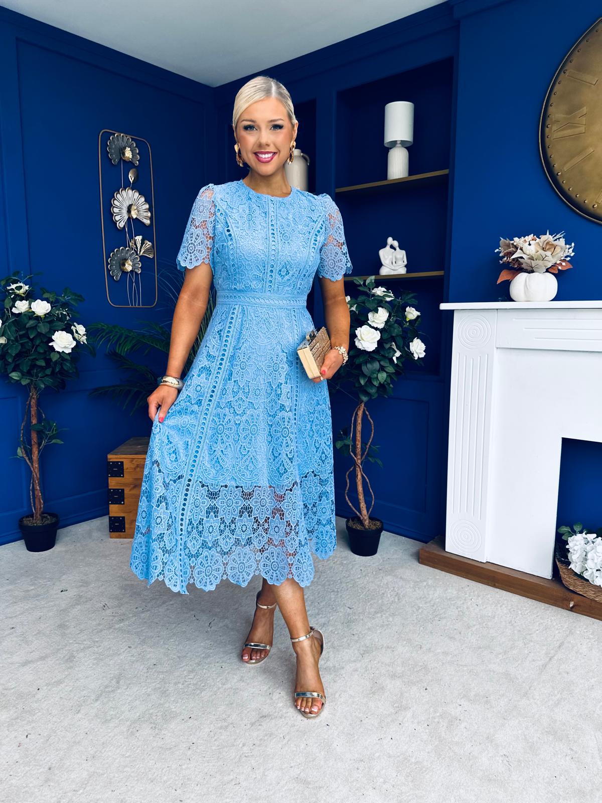 Niamh Crochet Occasion Midi Dress Blue
