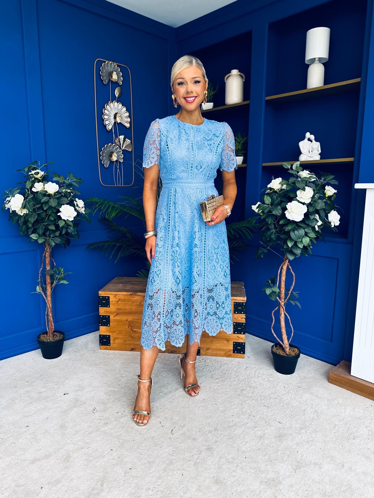 Niamh Crochet Occasion Midi Dress Blue