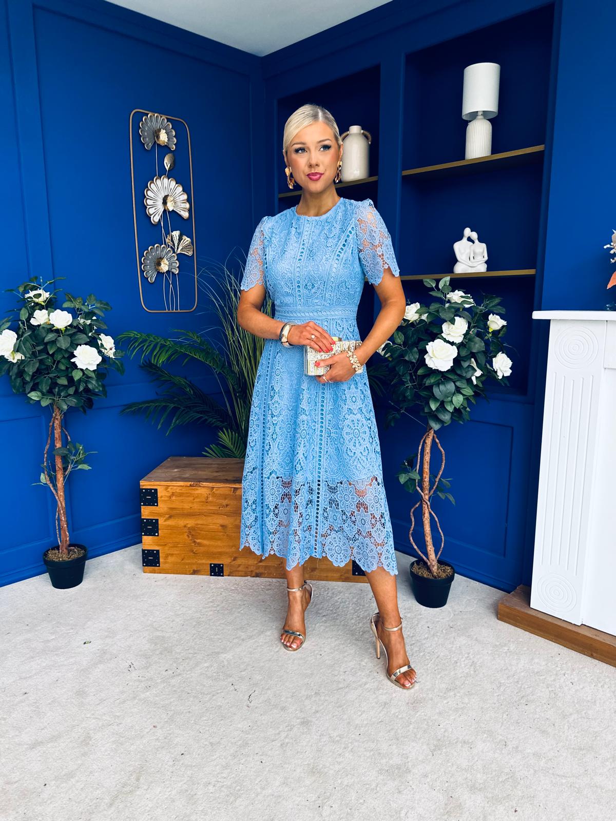 Niamh Crochet Occasion Midi Dress Blue