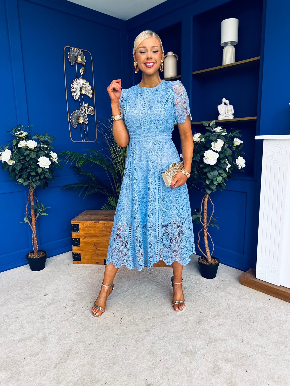 Niamh Crochet Occasion Midi Dress Blue