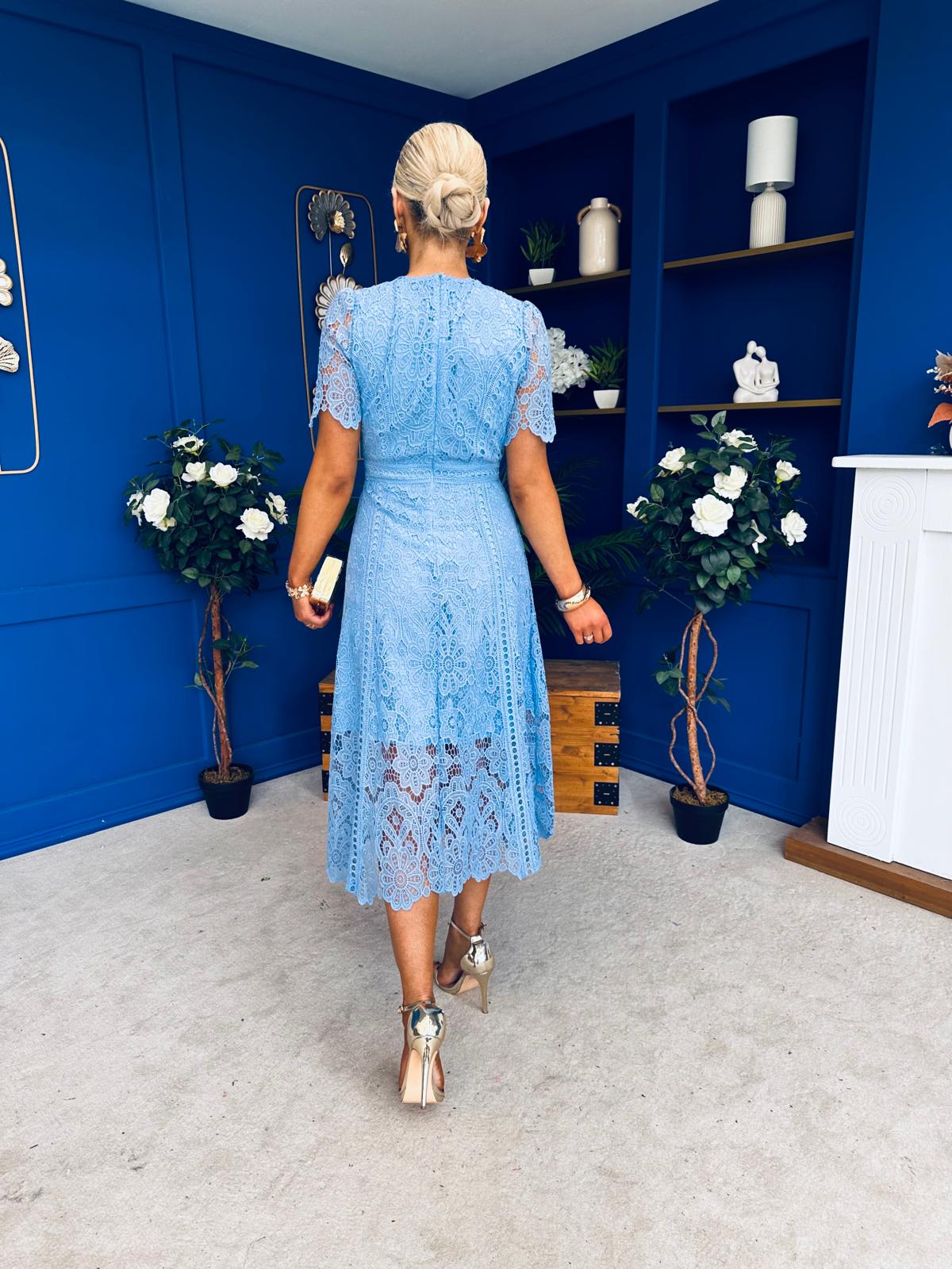 Niamh Crochet Occasion Midi Dress Blue