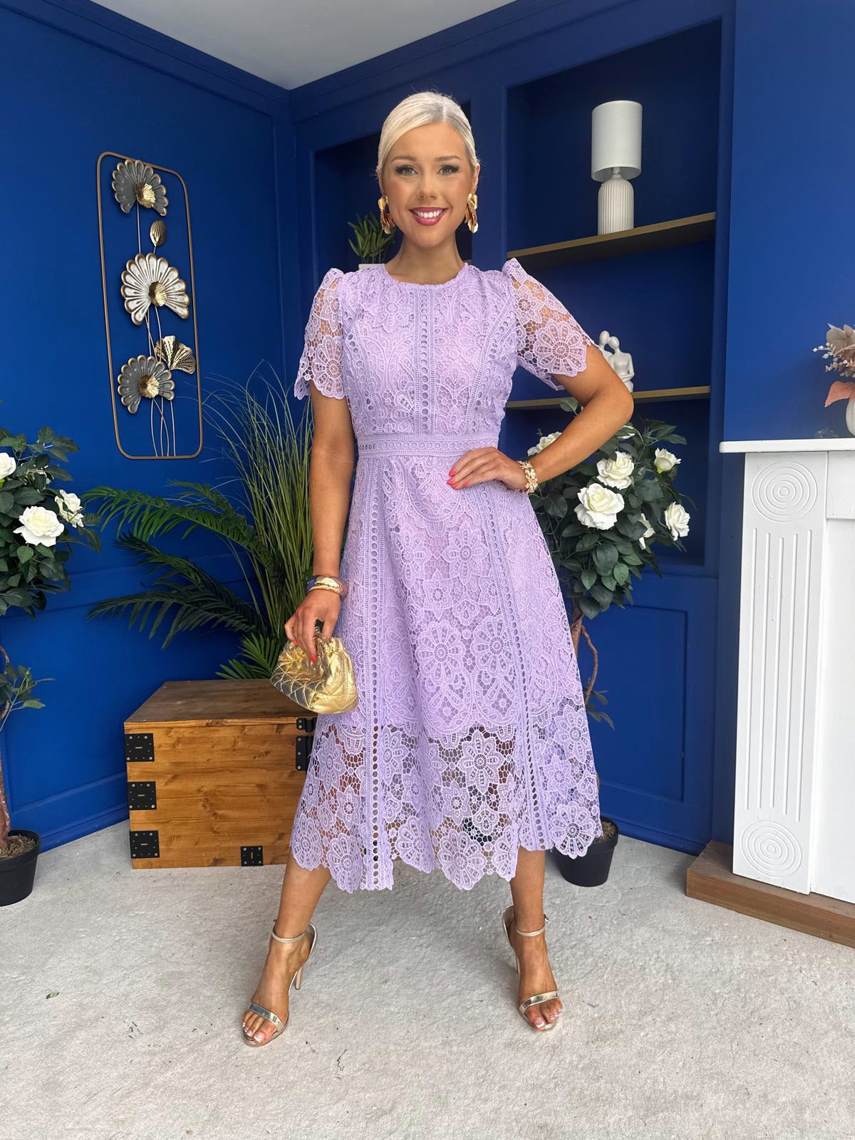 Niamh Crochet Occasion Midi Dress Lilac