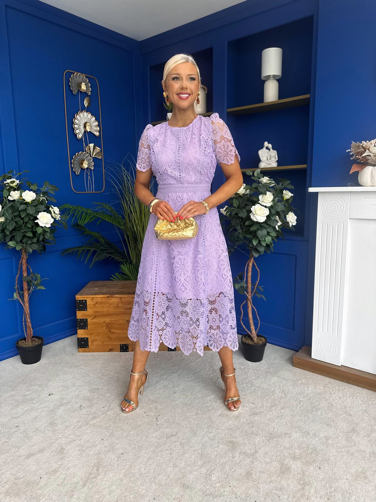 Niamh Crochet Occasion Midi Dress Lilac