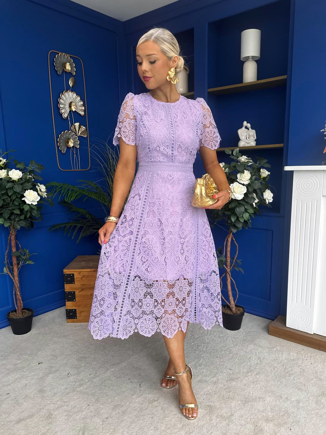 Niamh Crochet Occasion Midi Dress Lilac