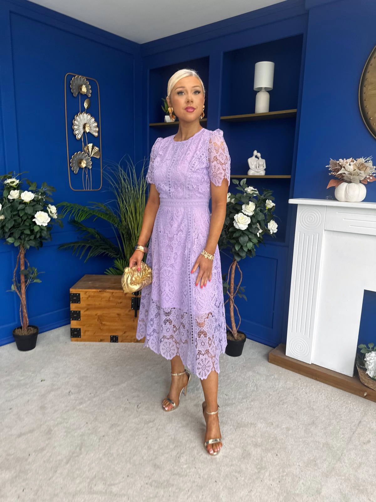 Niamh Crochet Occasion Midi Dress Lilac
