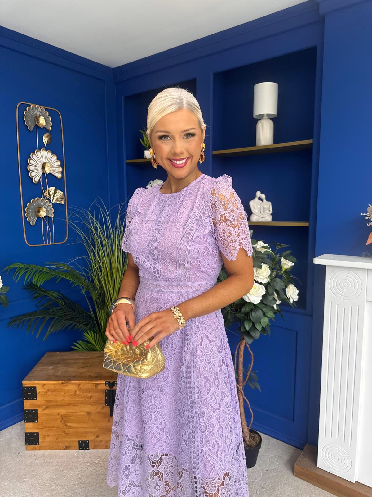 Niamh Crochet Occasion Midi Dress Lilac