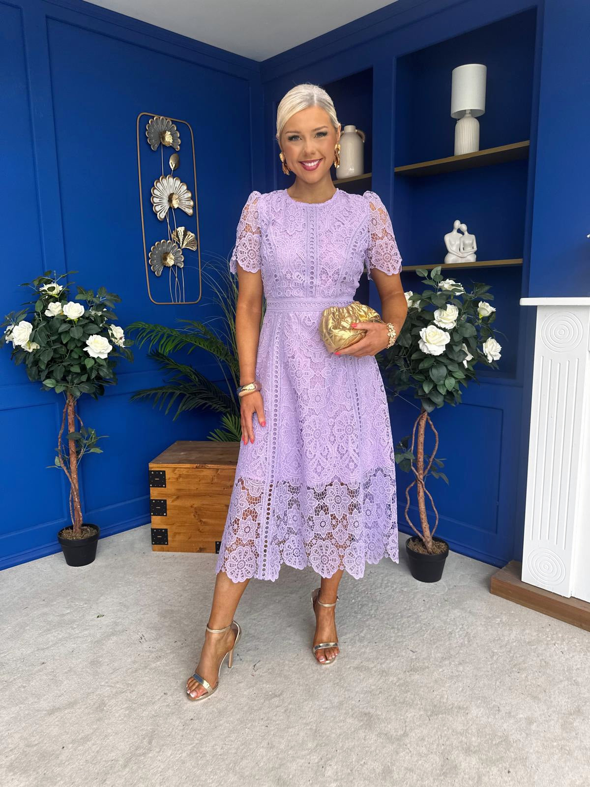 Niamh Crochet Occasion Midi Dress Lilac
