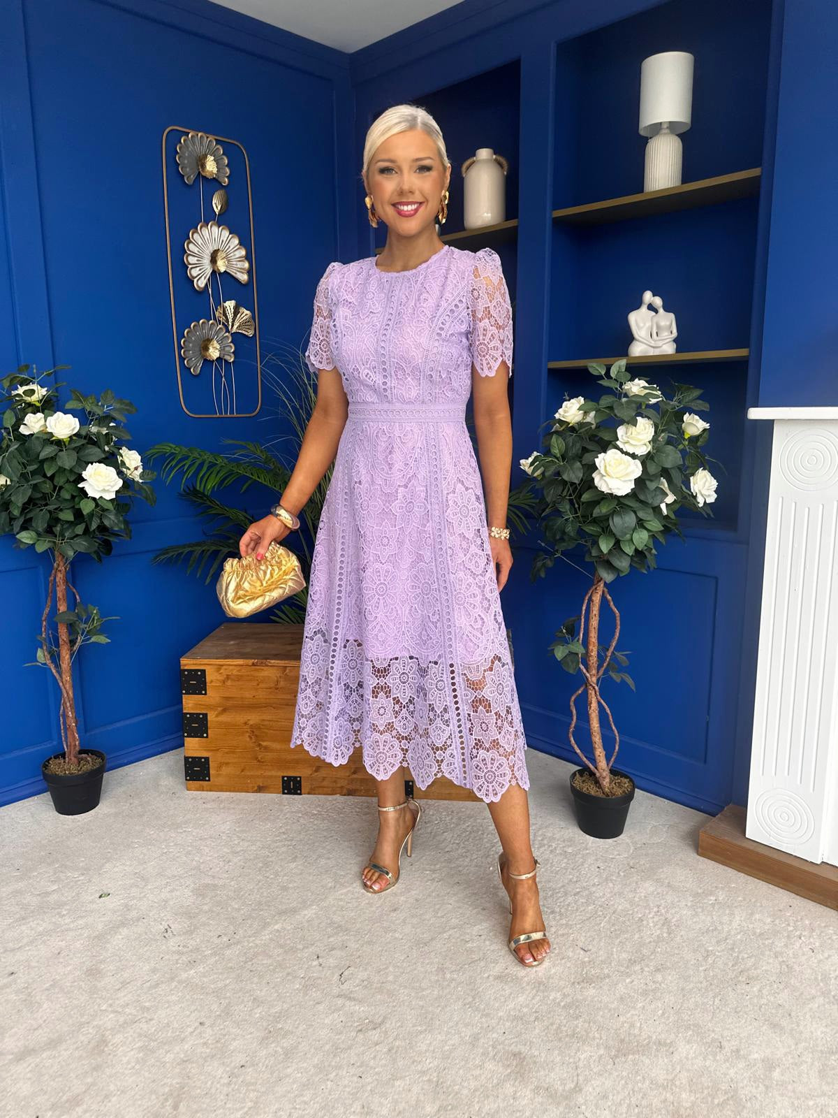 Niamh Crochet Occasion Midi Dress Lilac