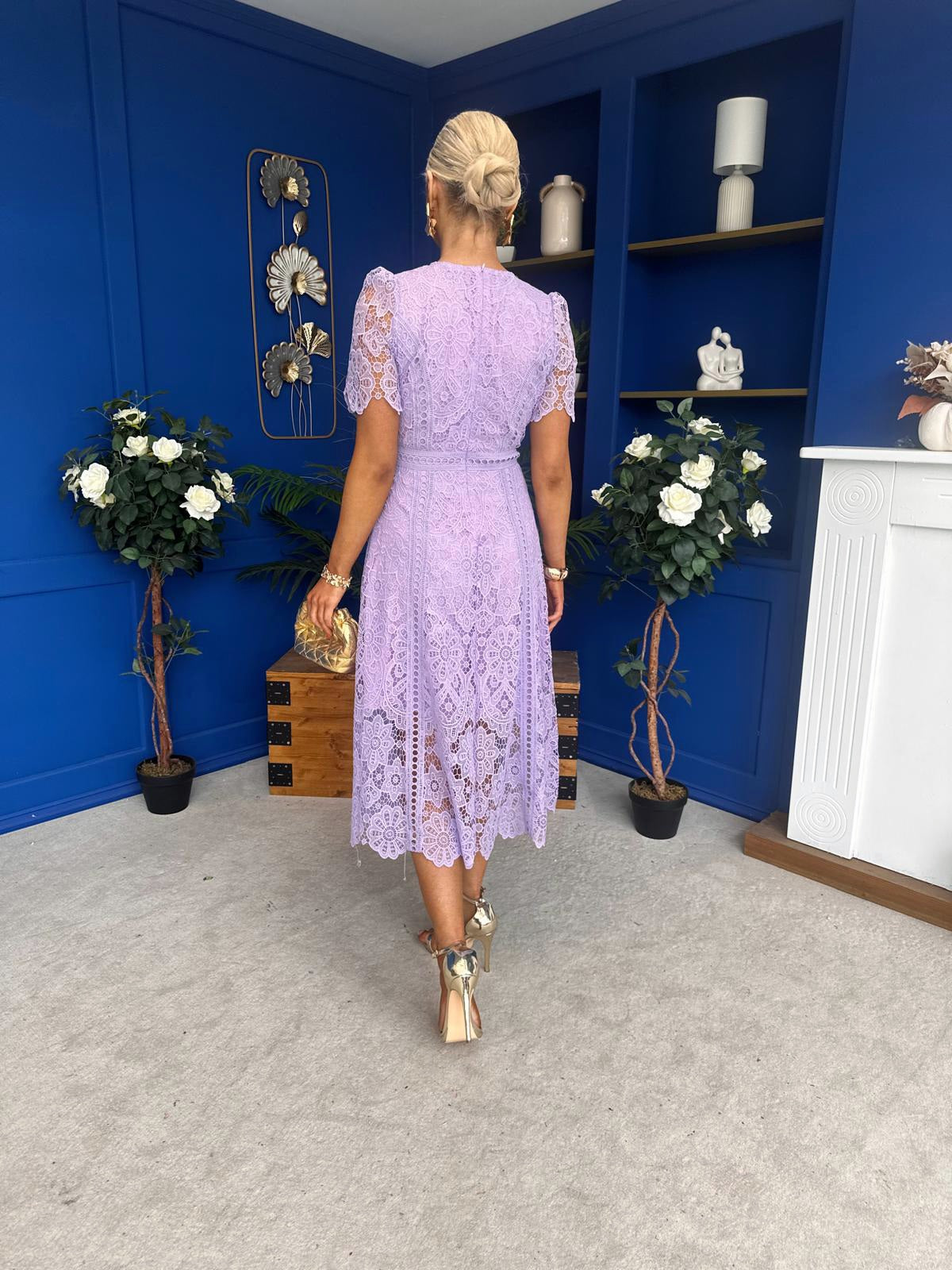Niamh Crochet Occasion Midi Dress Lilac