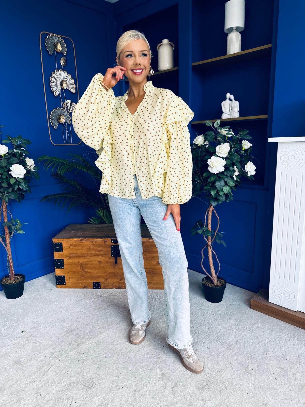 Leslie Polka Long Sleeve Blouse Yellow