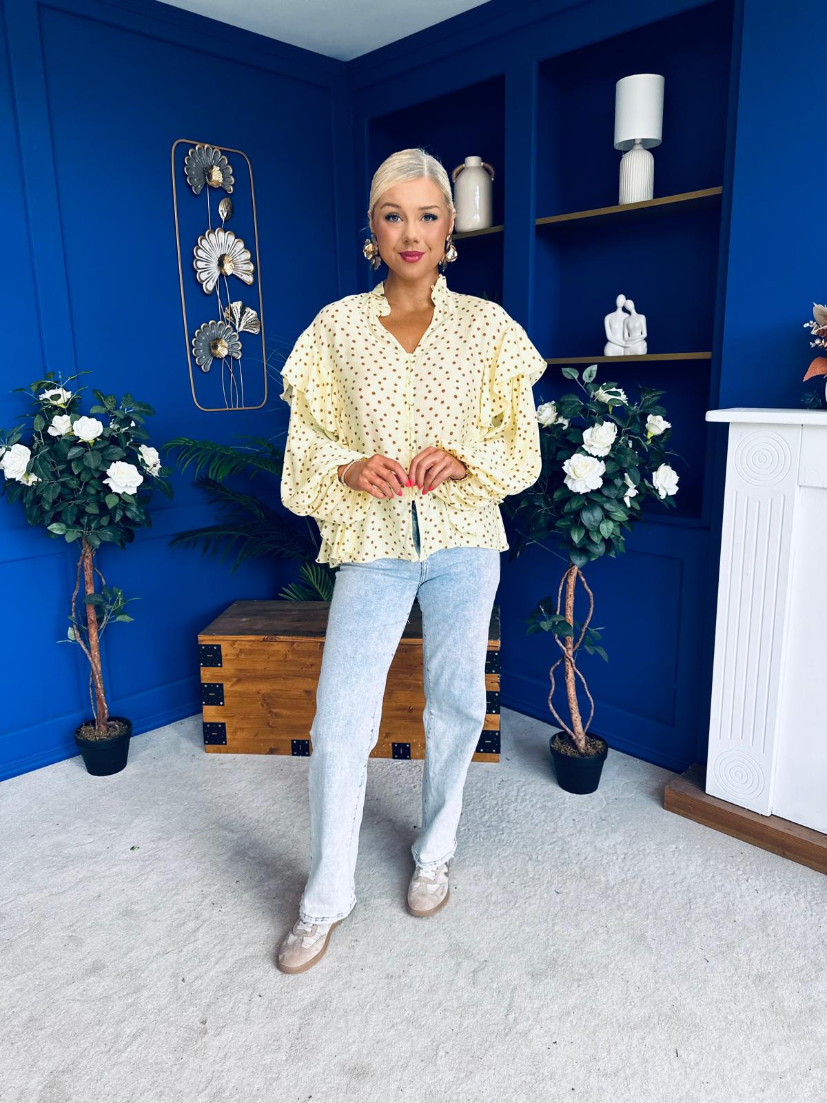 Leslie Polka Long Sleeve Blouse Yellow