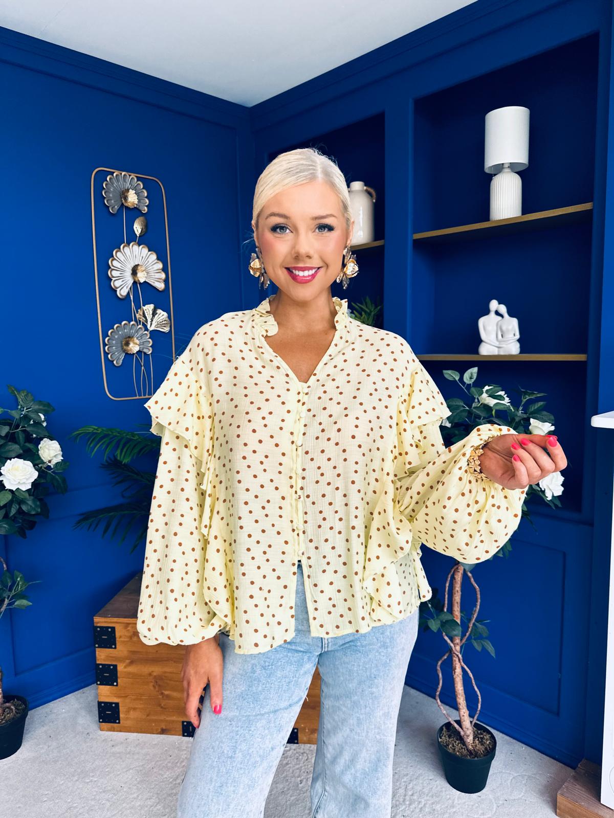 Leslie Polka Long Sleeve Blouse Yellow