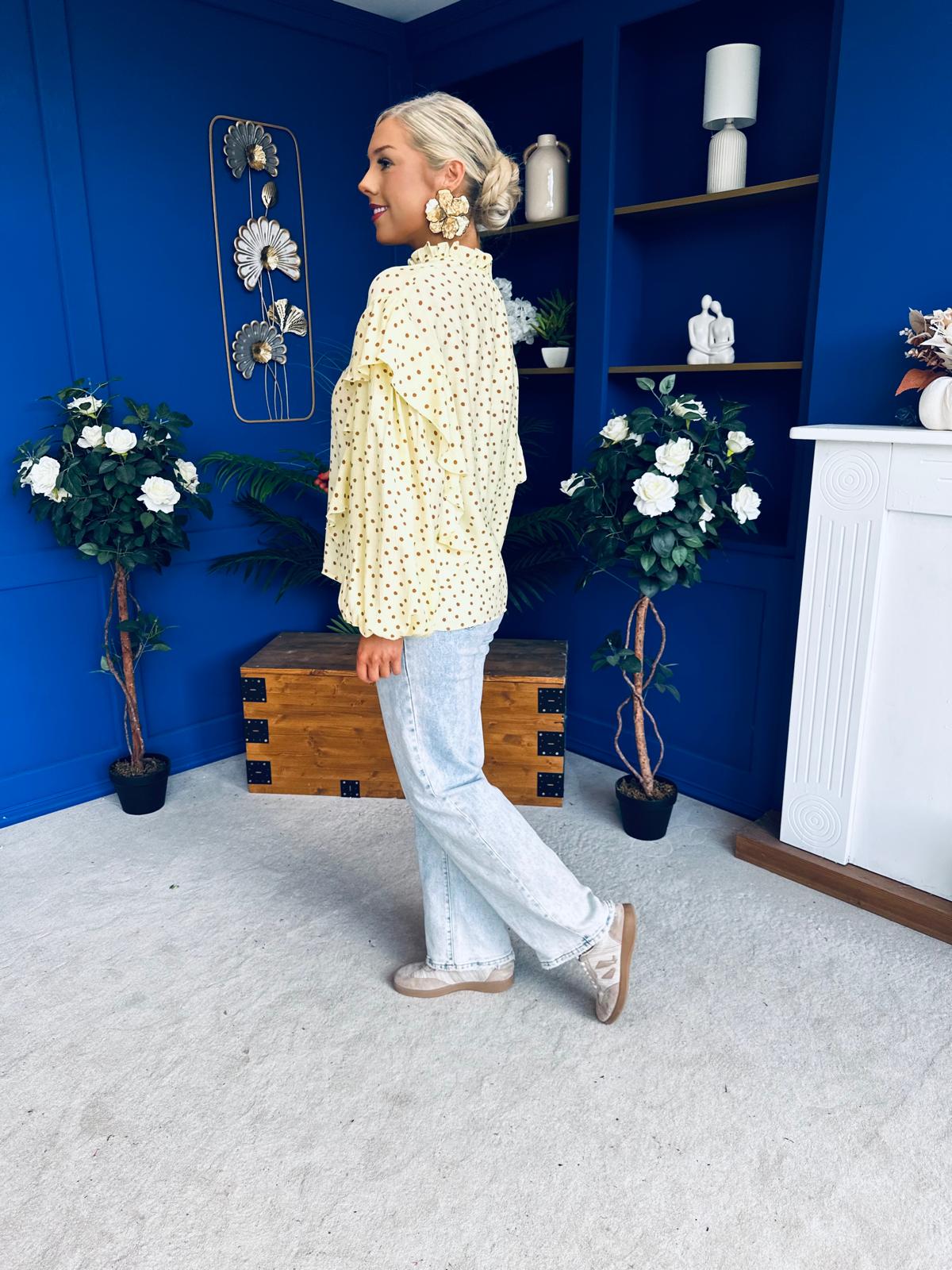 Leslie Polka Long Sleeve Blouse Yellow