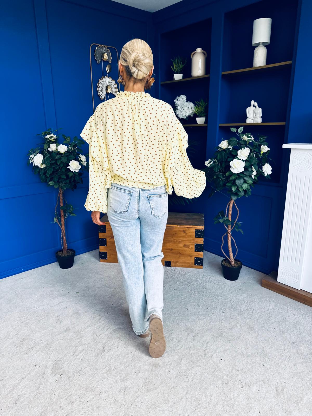 Leslie Polka Long Sleeve Blouse Yellow