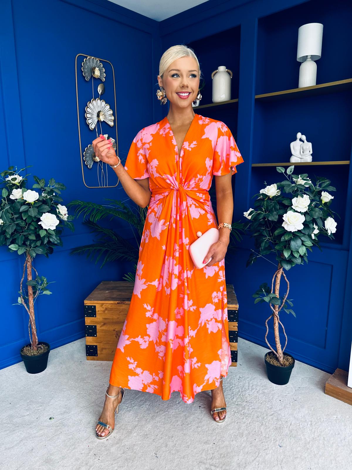 Deirdre Twist Detail Midi Dress Amber – Canella Lane