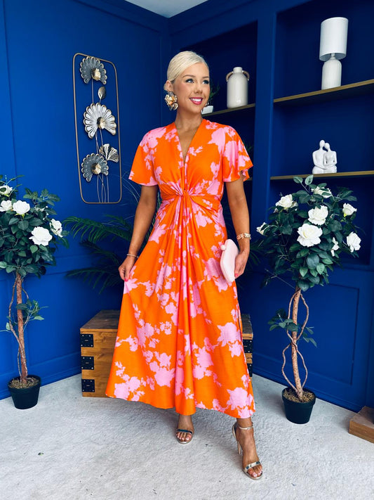 Deirdre Twist Detail Midi Dress Amber