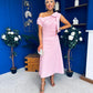 Katie Bow Detail Pearl Embellished Dress Pwr Pink