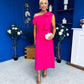 Katie Bow Detail Pearl Embellished Dress Hot Pink