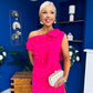 Katie Bow Detail Pearl Embellished Dress Hot Pink