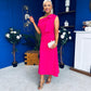 Katie Bow Detail Pearl Embellished Dress Hot Pink