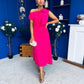 Katie Bow Detail Pearl Embellished Dress Hot Pink