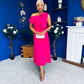 Katie Bow Detail Pearl Embellished Dress Hot Pink