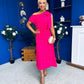 Katie Bow Detail Pearl Embellished Dress Hot Pink
