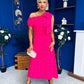 Katie Bow Detail Pearl Embellished Dress Hot Pink