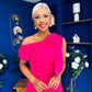Katie Bow Detail Pearl Embellished Dress Hot Pink