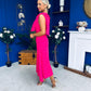 Katie Bow Detail Pearl Embellished Dress Hot Pink