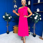 Katie Bow Detail Pearl Embellished Dress Hot Pink