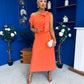 Katie Bow Detail Pearl Embellished Dress Coral