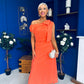 Katie Bow Detail Pearl Embellished Dress Coral