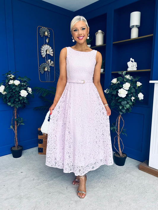 June Lace Detail Occasion Dress Lilac