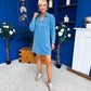 Alice Denim Mini Shift Dress Blue