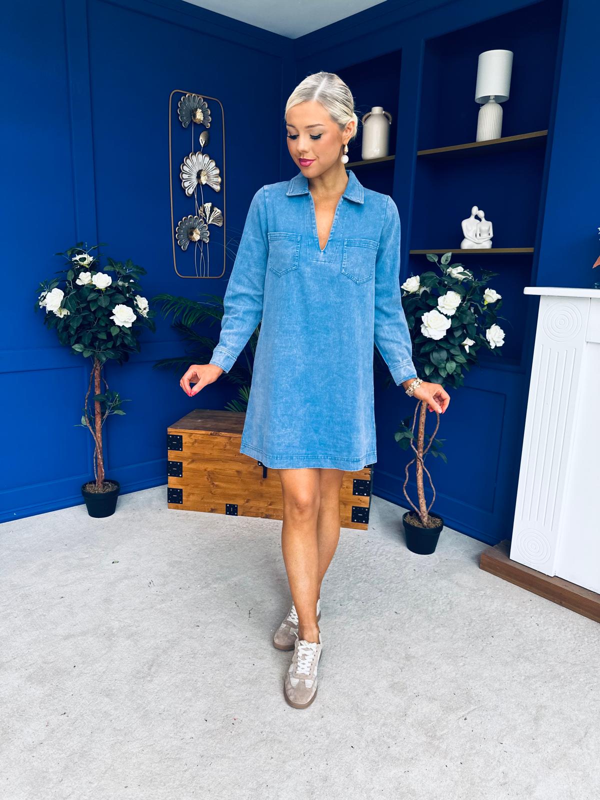 Alice Denim Mini Shift Dress Blue