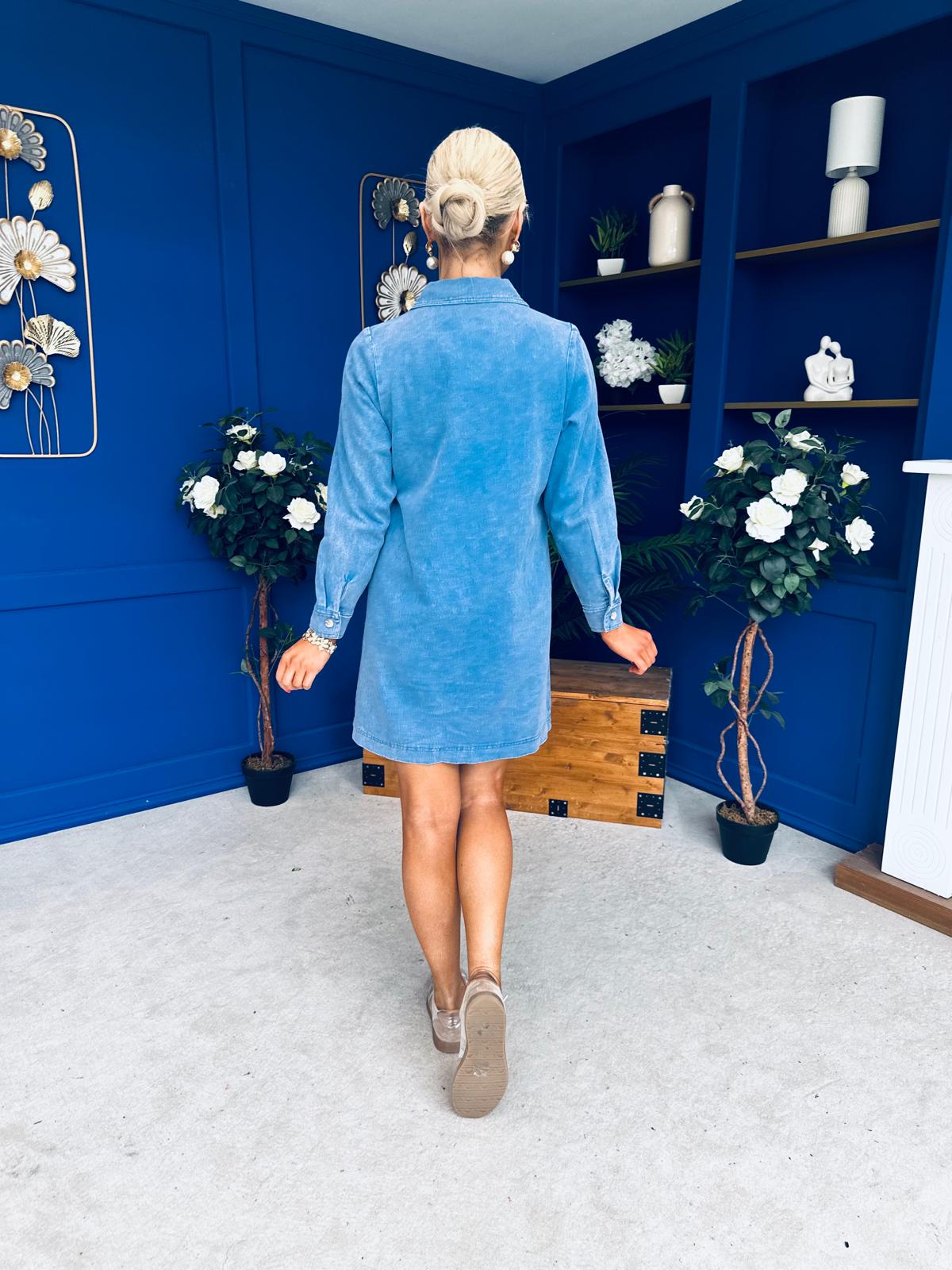 Alice Denim Mini Shift Dress Blue