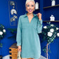Alice Denim Mini Shift Dress Bottle Green