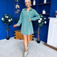 Alice Denim Mini Shift Dress Bottle Green