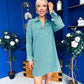 Alice Denim Mini Shift Dress Bottle Green
