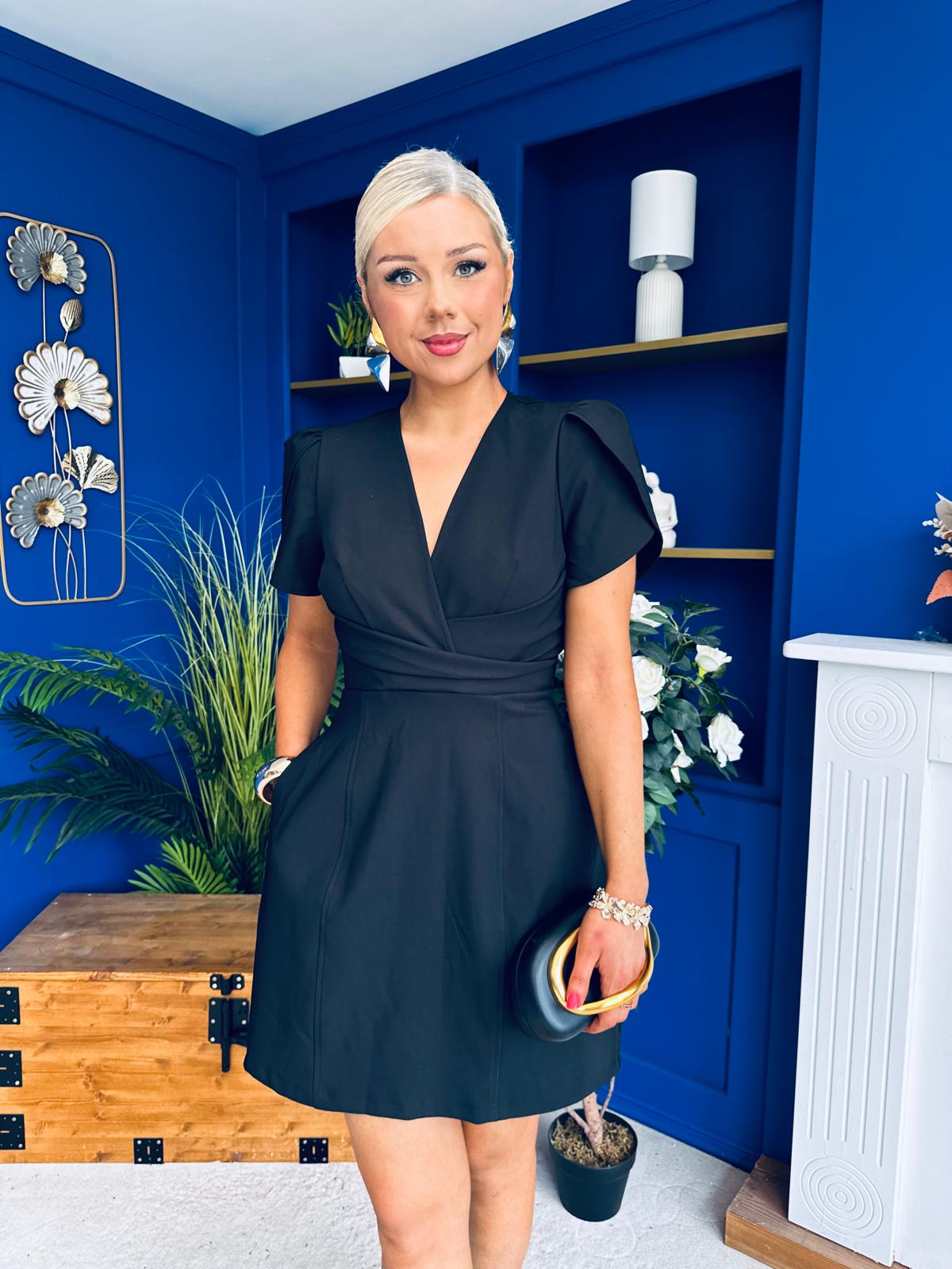 Bridget Twist Font Split Arm Mini Dress Black